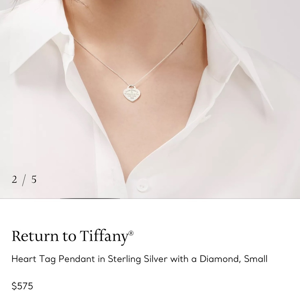 Brand new Tiffany & Co. Silver Heart Tag Pendant Necklace with a diamond - Picture 5 of 7
